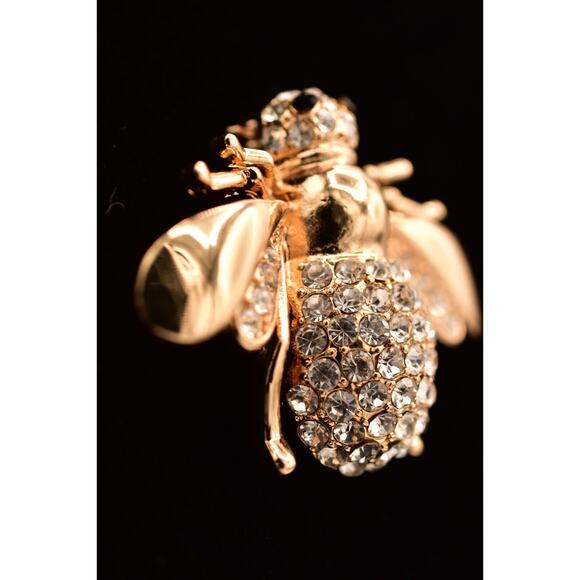 OPC Vintage Flying Insect Pin Brooch Rhinestone Crystal Gold Tone Signed BinBG - Picture 2 of 12